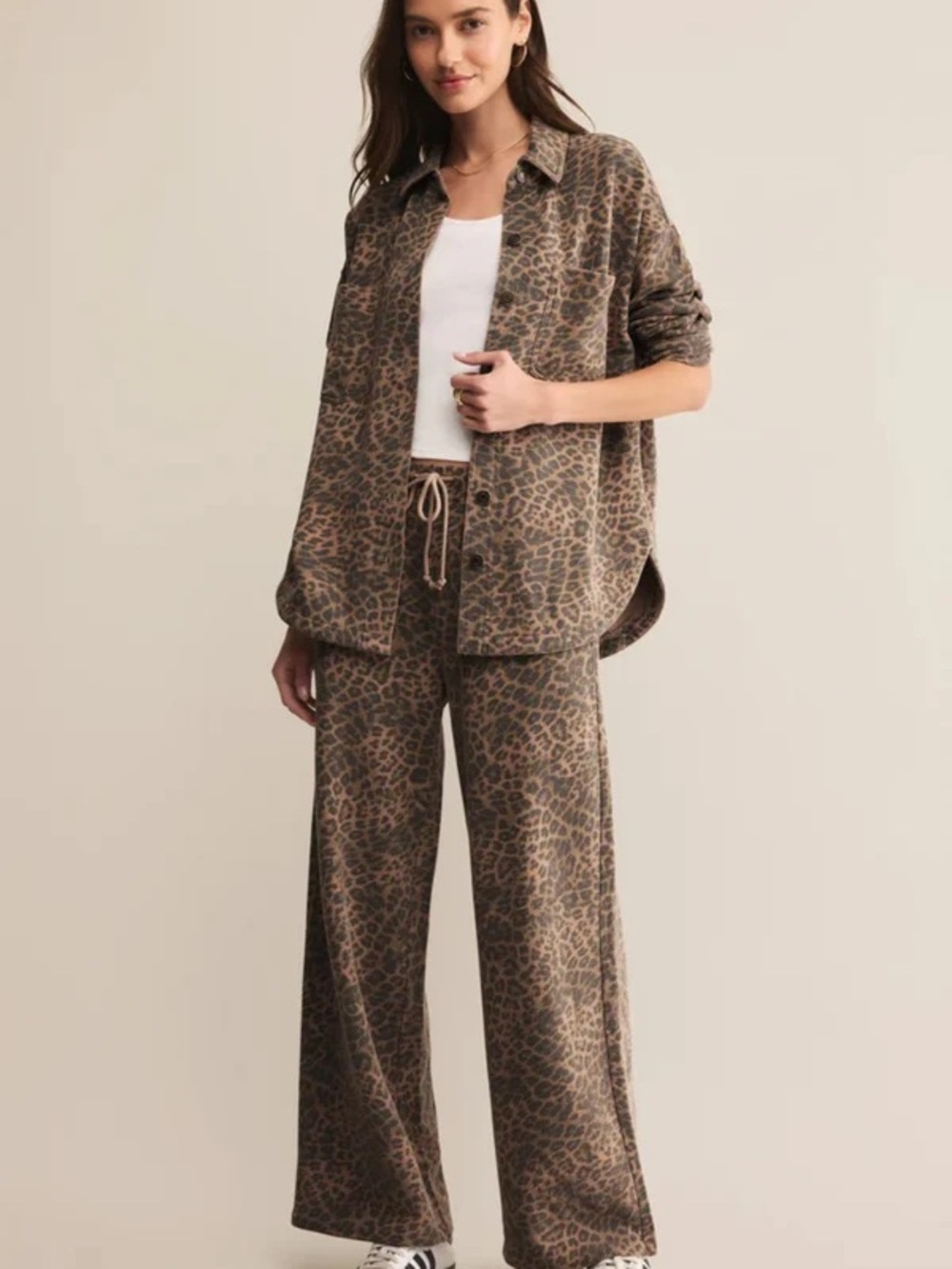 Z Supply Taupe Leopard Wide leg sweat Pant XS L